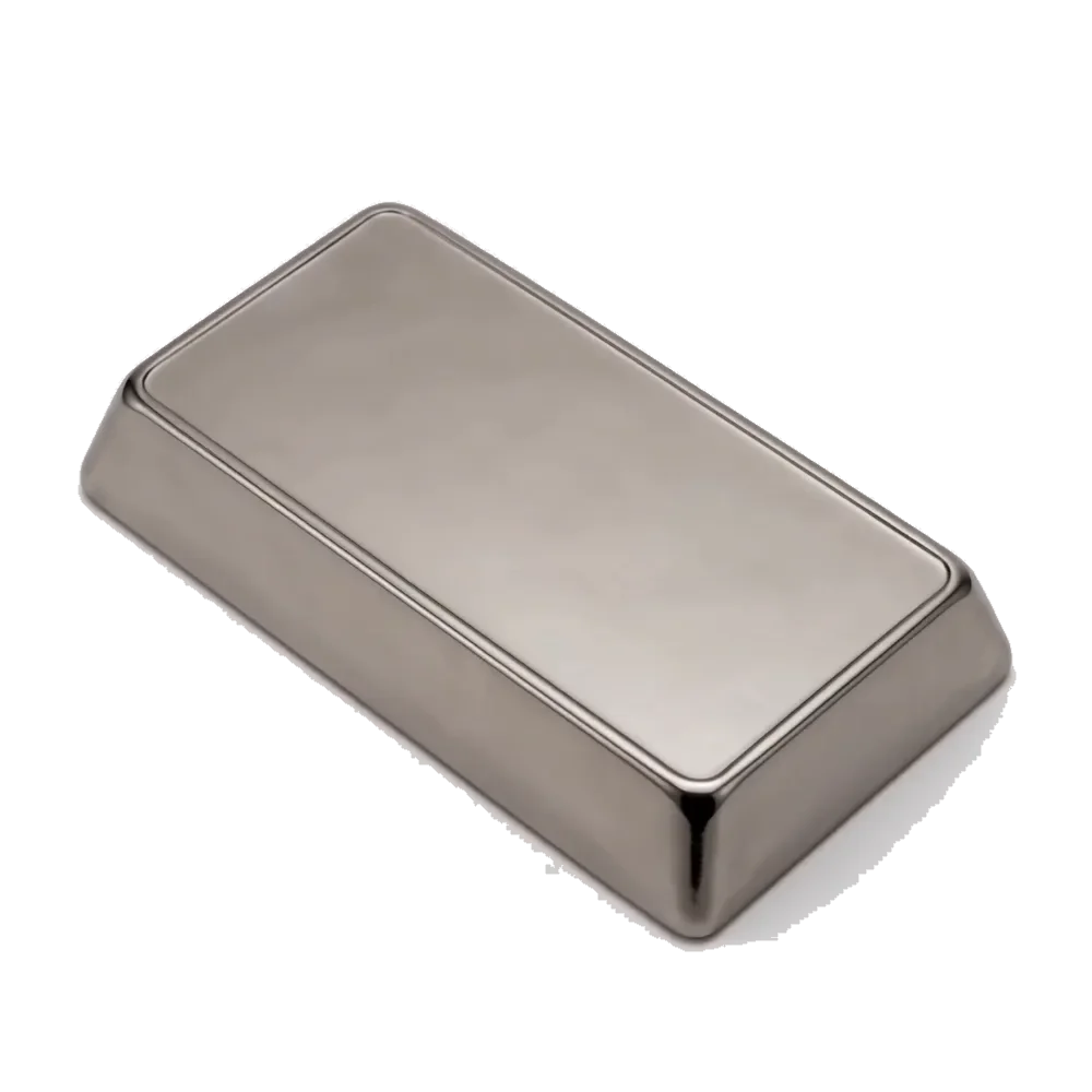 A cast platinum bar, photographed against a plain ground.