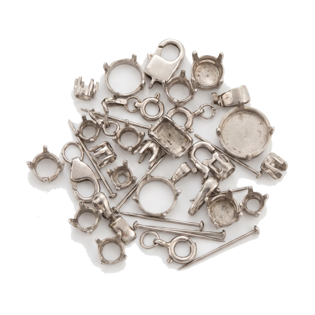 Platinum ring mounts and findings, empty claw settings with no stones.